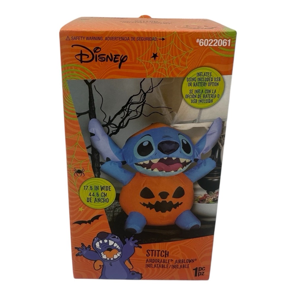 Gemmy Halloween Stitch Pumpkin 22" Tall Airdorable Inflatable Indoor‎ Use Lilo